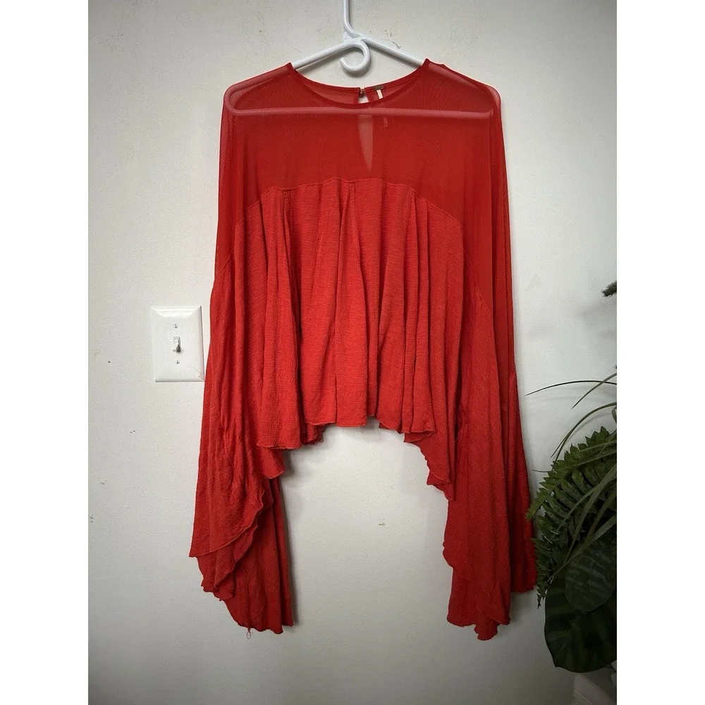 Free People On The Weekend Top‎ Orange Asymmetric Flowy Boho Blouse Tunic Sz S